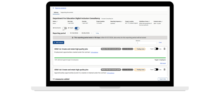 A screenshot of the new Social Value Model Contract Reporting delivery calculator