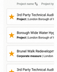 A moving image of the new Starred Projects feature, allowing you to save your favourite projects for a single overview that persists each time you login